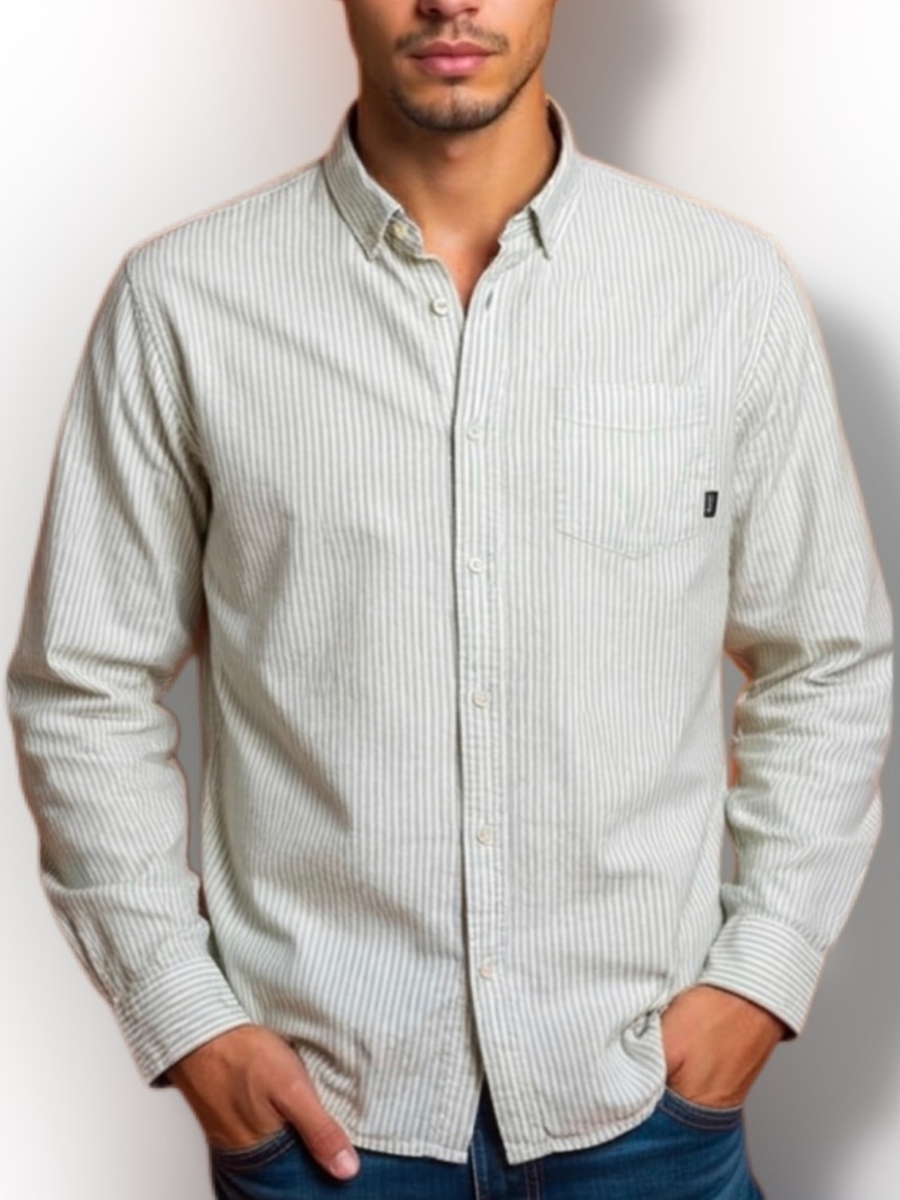 Vans Men's XL Long Sleeve Striped Oxford Button-Up Shirt Green White Classic Fit